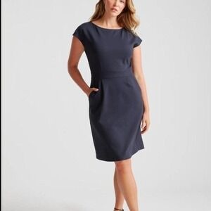 Quince dress navy, Ultra-stretch ponte cap sleeve,‎ XS x-small NWT